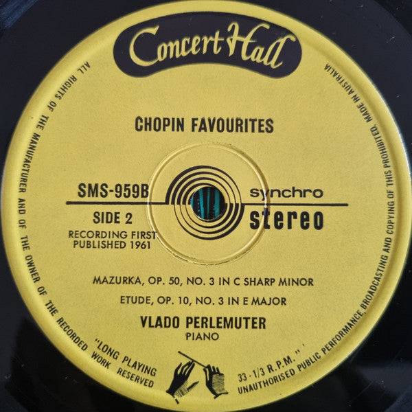 Frédéric Chopin - Vlado Perlemuter : Chopin Favourites (7", RE, Syn)