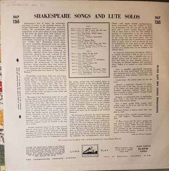 Alfred Deller And Desmond Dupré : Shakespeare Songs And Lute Solos (LP, Mono)