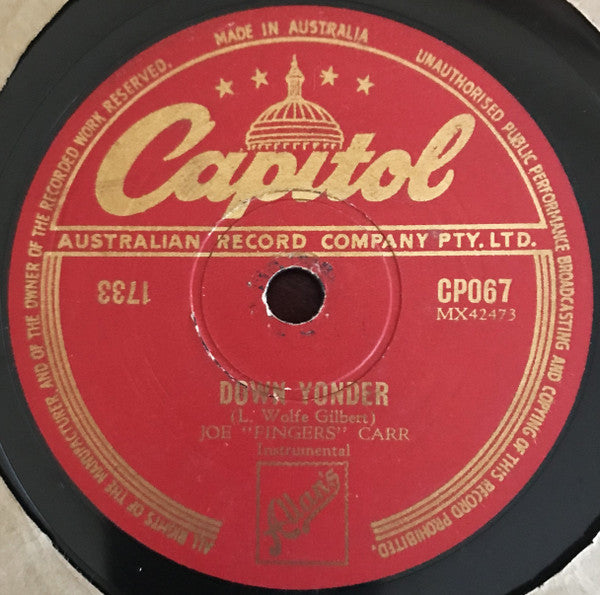 Joe "Fingers" Carr & The Ewing Sisters : I Love A Piano / Down Yonder (Shellac, 10")