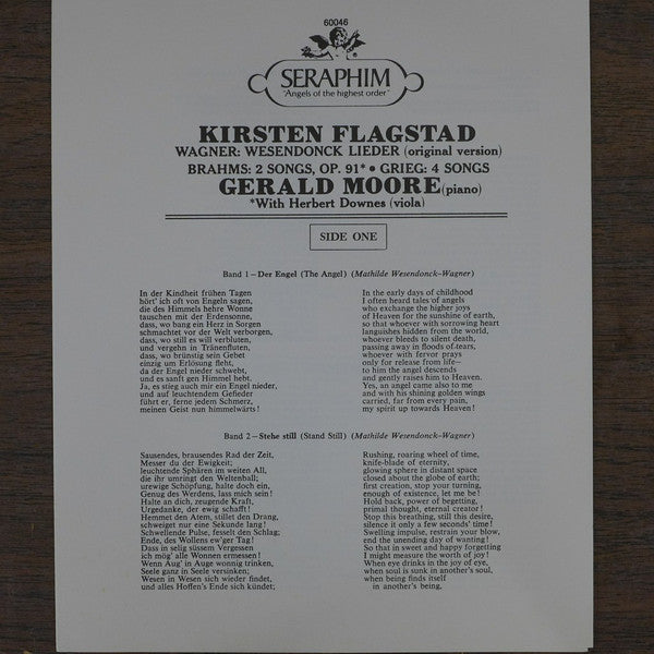 Kirsten Flagstad, Wagner* / Brahms* /Herbert Downes Grieg*, Gerald Moore : Wesendonck Lieder (Original Version) / 2 Songs, Op. 91 / 4 Songs (LP, Comp, Mono, RE)