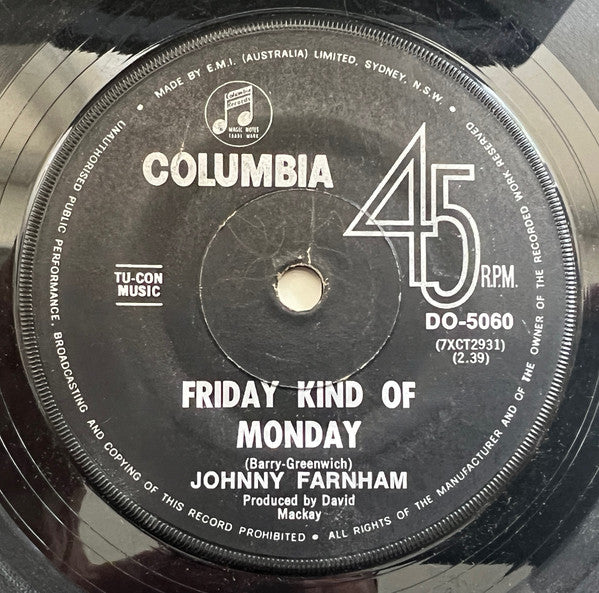 Johnny Farnham* : Underneath The Arches / Friday Kind Of Monday (7", Single)