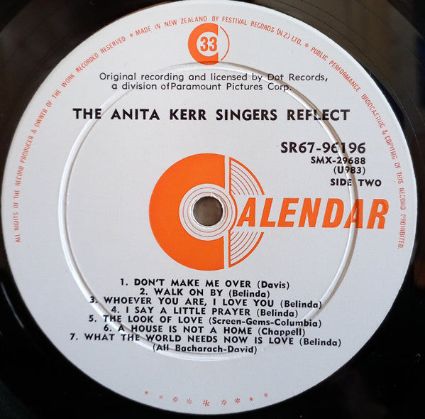 The Anita Kerr Singers : Reflect on the Hits Of Burt Bacharach & Hal David (LP, Album, RE)