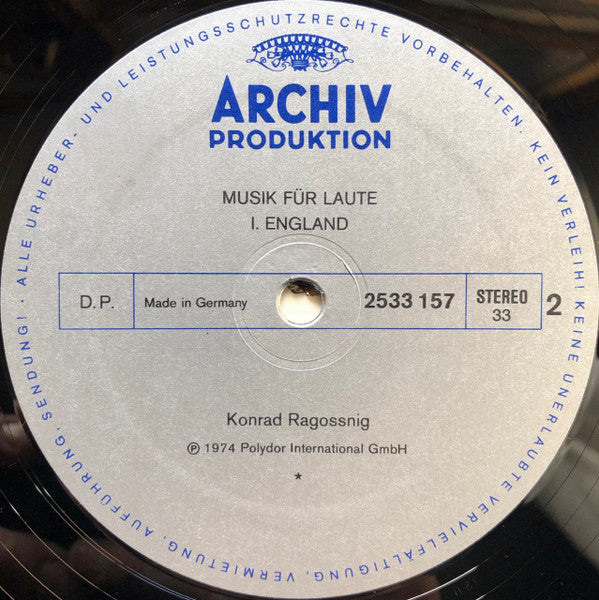 Konrad Ragossnig : Musik Für Laute = Music For Lute = Musique Pour Luth: I. England (LP, RE)