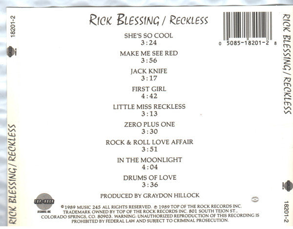Rick Blessing : Reckless (CD, Album)