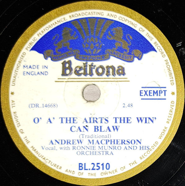 Andrew MacPherson : Mary Morison / O' A' The Arts The Win' Can Blaw (Shellac, 10")
