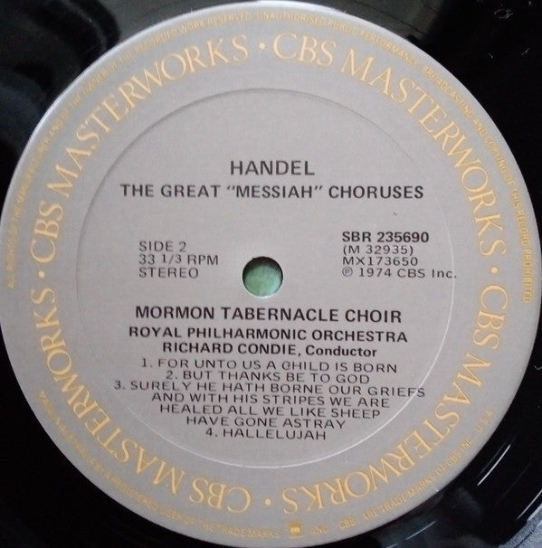 Georg Friedrich Händel, Mormon Tabernacle Choir : The Great "Messiah" Choruses (LP, Album)