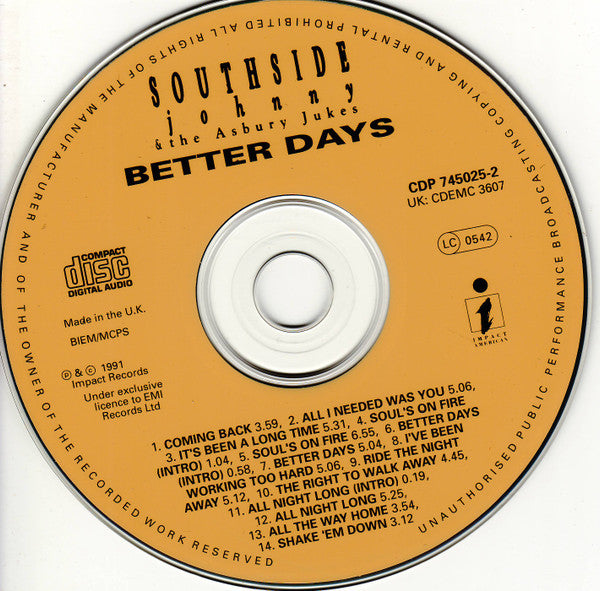 Southside Johnny & The Asbury Jukes : Better Days (CD, Album)