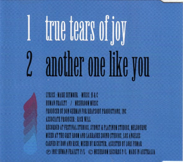 Hunters And Collectors* : True Tears Of Joy (CD, Single)