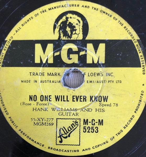 Hank Williams : The Waltz Of The Wind / No One Will Ever Know (Shellac, 10")