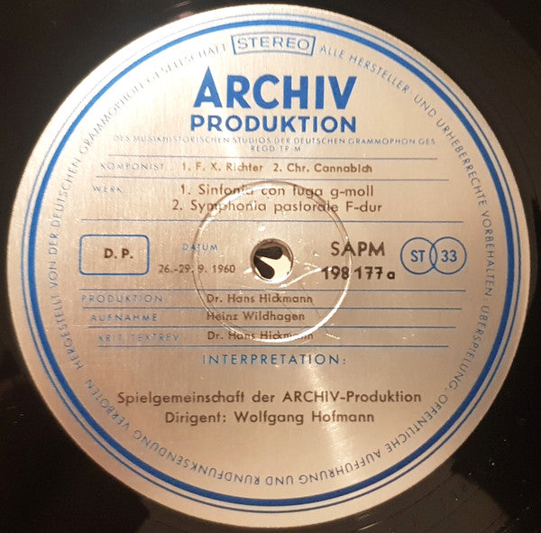 Franz Xaver Richter / Christian Cannabich / Carl Stamitz / Ignaz Jakob Holzbauer : Sinfonia Con Fuga G-moll / Symphonia Pastorale F-dur / Orchesterquartett F-dur Op.4 N°4 / Sinfonia G-dur (LP)
