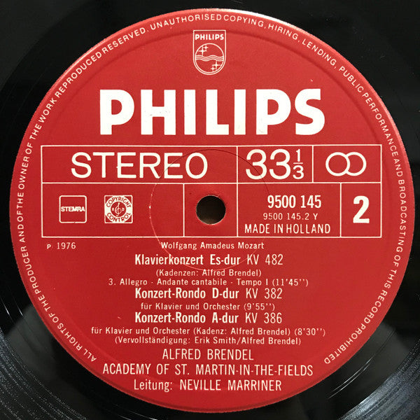 Mozart* - Alfred Brendel, Academy Of St. Martin-in-the-Fields*, Neville Marriner* : Piano Concerto In E Flat, K. 482 / Rondos, K. 382 And K. 386 (LP)