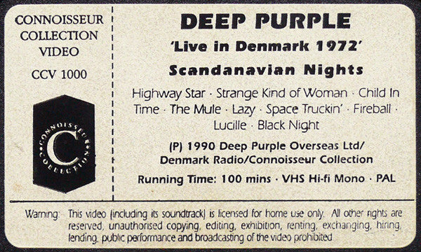 Deep Purple : Scandinavian Nights (Live In Denmark 1972) (VHS, Mono, RE, PAL)