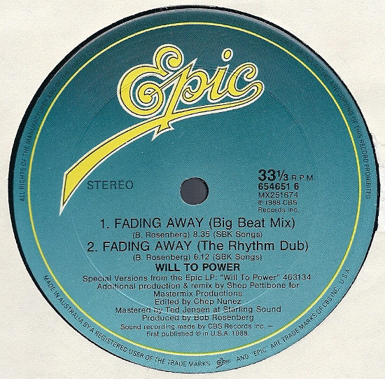 Will To Power : Fading Away (12")