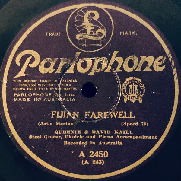 Sidney Burchall / Queenie Kaili & David Kaili : The Adorable Outcast / Fijian Farewell (Shellac, 10", RP)