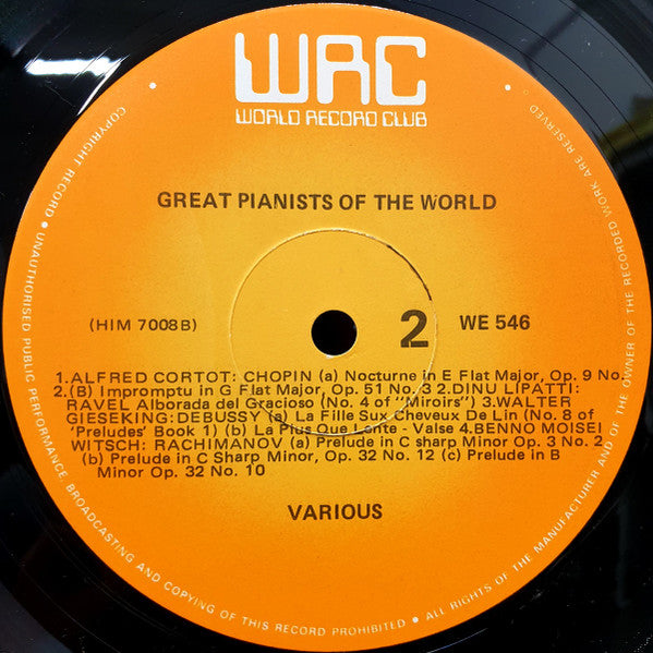 Various : Great Pianists Of The World (LP, Comp, Club)