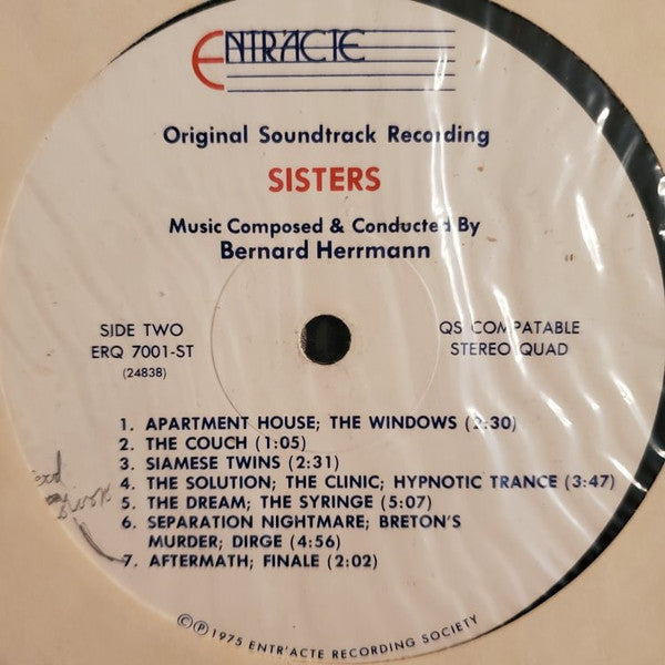 Bernard Herrmann : Sisters (Original Motion Picture Soundtrack) (LP, Album, Quad)