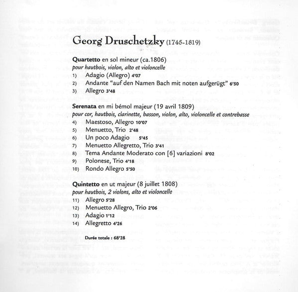 Georg Druschetzky* : Quartetto / Serenata / Quintetto (CD)