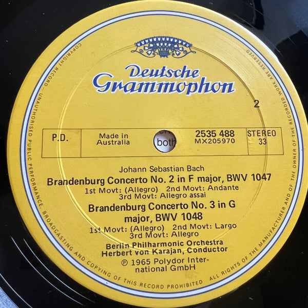 Johann Sebastian Bach - Berliner Philharmoniker, Herbert von Karajan : Brandenburg Concertos Nos. 1, 2 & 3 (LP, Album, RE)