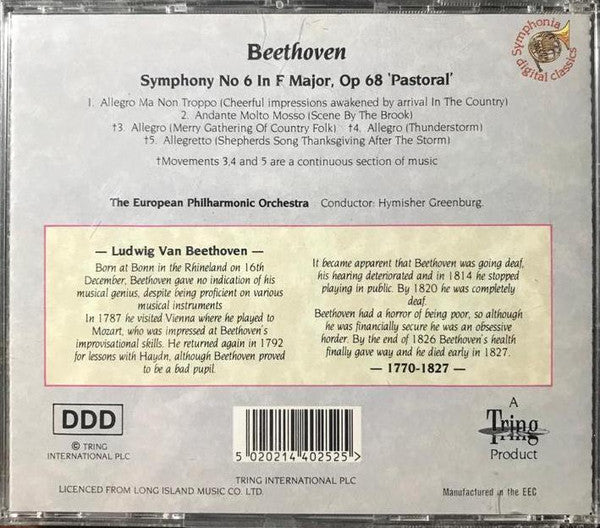 Ludwig van Beethoven, Hymisher Greenburg Conducting European Philharmonic Orchestra (2) : Symphony No 6 'Pastoral' (CD, Album)