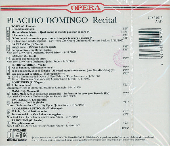 Placido Domingo : Recital - Recondita Armonia (CD, Comp)