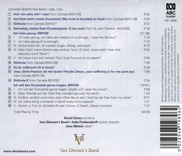 Johann Sebastian Bach, David Greco, Van Diemen's Band : Bass Cantatas (CD, Album)