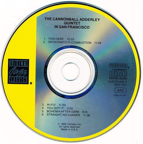 The Cannonball Adderley Quintet : In San Francisco (CD, Album, RE)
