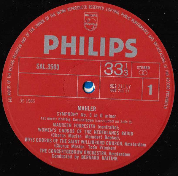 Gustav Mahler, Maureen Forrester, Women's Chorus Of The Groot Omroepkoor, Jongenskoor St. Willibrord, Amsterdam, Concertgebouworkest, Bernard Haitink : Symphony No.3 (2xLP + Box)