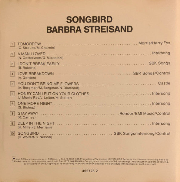 Barbra Streisand : Songbird (CD, Album, RE)