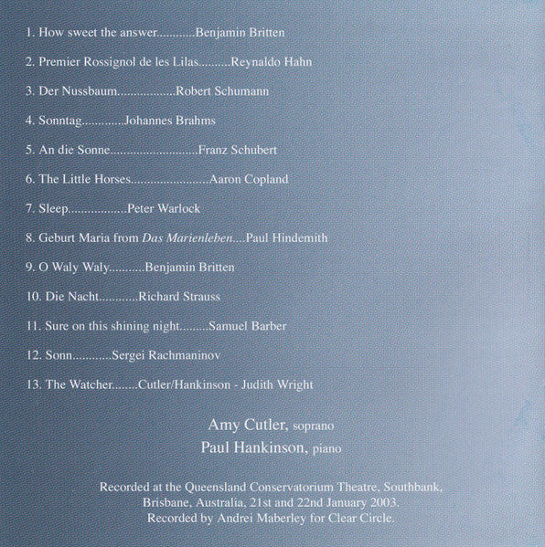 Amy Cutler (4) & Paul Hankinson : Art Songs (CD, Album)