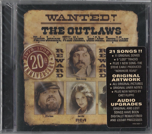 Waylon Jennings, Willie Nelson, Jessi Colter, Tompall Glaser : Wanted! The Outlaws (1976-1996 20th Anniversary) (CD, Comp, RE, RM)