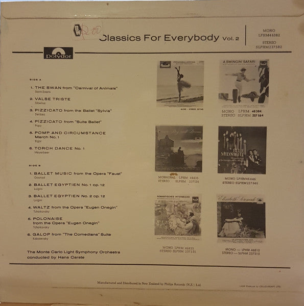 Hans Carste, The Monte Carlo Light Symphony Orchestra : Classics For Everybody (LP, Mono)