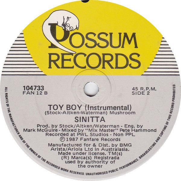 Sinitta : Toy Boy (7", Single, RE)