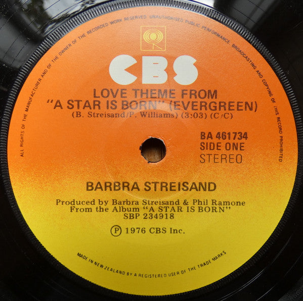 Barbra Streisand : Love Theme From "A Star Is Born" (Evergreen) / I Believe In Love (7")