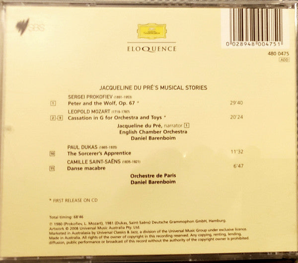 Jacqueline Du Pré, English Chamber Orchestra, Daniel Barenboim, Sergei Prokofiev, Leopold Mozart, Paul Dukas, Camille Saint-Saëns : Jacqueline Du Pré's Musical Stories (CD, Comp, RE)