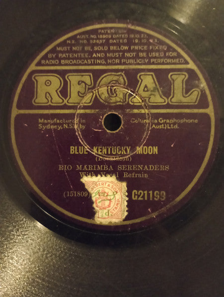 Rio Marimba Serenaders : The Kiss That You've Forgotten / Blue Kentucky Moon (Shellac, 10")