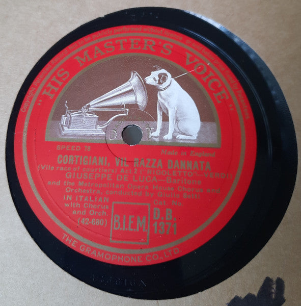 Giuseppe De Luca (3) : Povero Rigoletto ! (Poor Rigoletto !) / Cortigiani, Vil Razza Dannara (Shellac, 12")