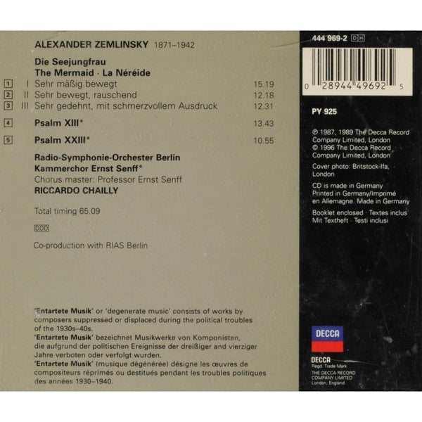 Zemlinsky* - Kammerchor Ernst Senff*, RSO Berlin*, Riccardo Chailly : Die Seejungfrau · Psalms 13 & 23 (CD, Album)