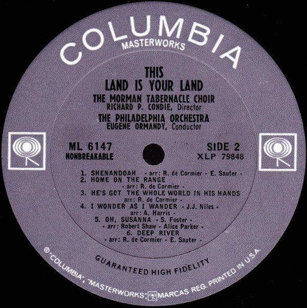 Mormon Tabernacle Choir The Mormon Tabernacle Choir The Philadelphia Orchestra : This Land Is Your Land (LP, Album, Mono, Pit)