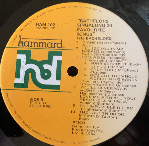 The Bachelors : Bachelor Singalong 20 Favourite Hits (LP, Album)
