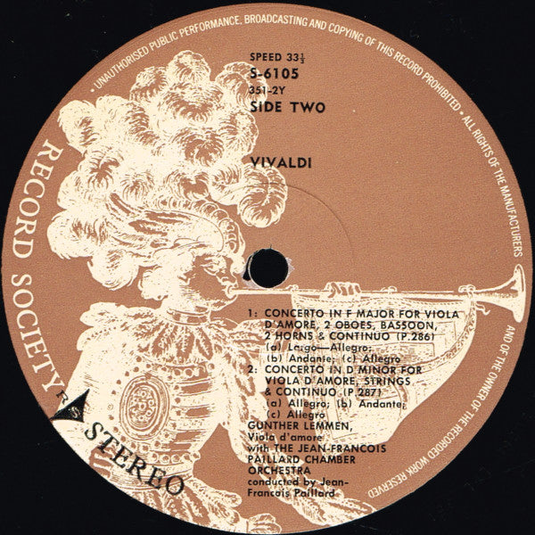 Vivaldi*, Günther Lemmen (Viola D'Amore), Jean-François Paillard Chamber Orchestra* : Four Concerti For Viola D'Amore, Strings, Woodwinds And Continuo (LP, Album, Club, RE, 3rd)