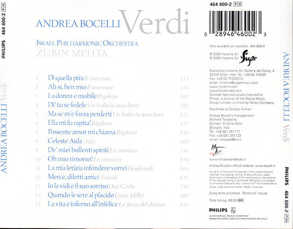 Andrea Bocelli : Verdi (CD, Album, Ltd, Gol)