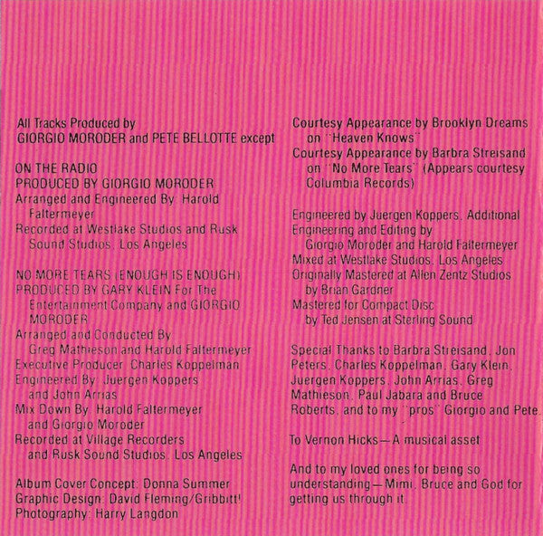 Donna Summer : On The Radio - Greatest Hits Volumes I & II (CD, Comp, P/Mixed, RE)