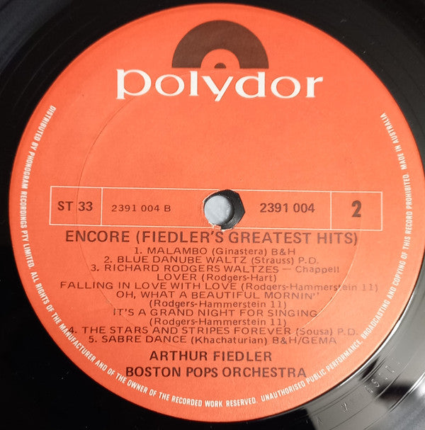 Arthur Fiedler • Boston Pops Orchestra : Encore (Fiedler's Greatest Hits) (LP, Album)