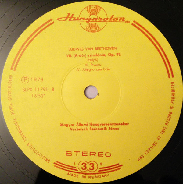 Beethoven* - Hungarian State Orchestra, János Ferencsik : Symphony №7 (LP, Album)