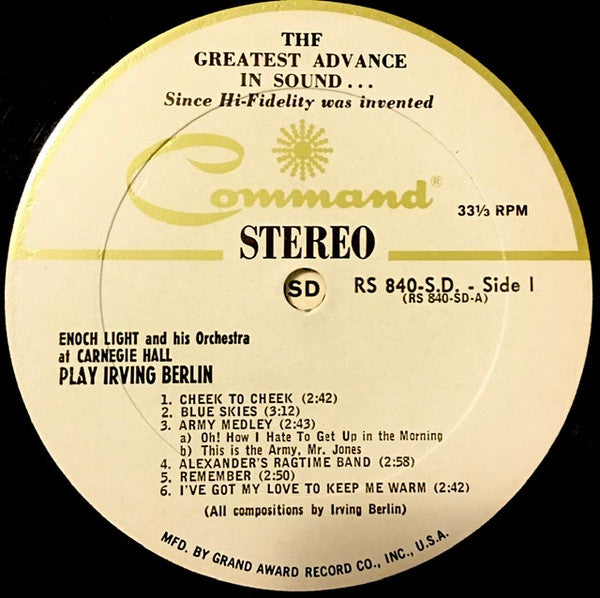 Enoch Light And His Orchestra : Enoch Light And His Orchestra At Carnegie Hall Play Irving Berlin (LP, Album)