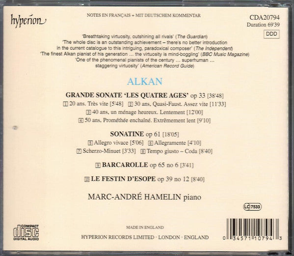 Alkan*, Marc-André Hamelin : Grande Sonate 'Les Quatre Âges' . Sonatine . Le Festin D'Esope (CD, Album, RE)
