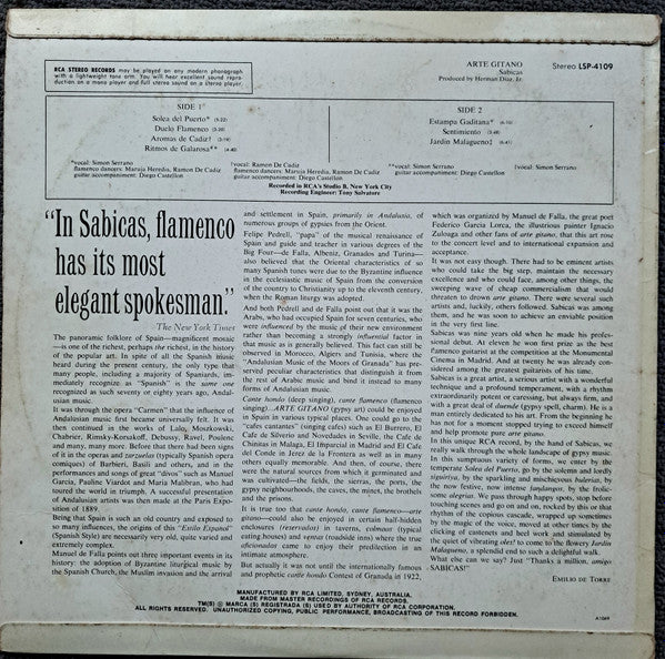 Sabicas : Arte Gitano (El Duende Flamenco = The Soul Of Flamenco) (LP, Album)