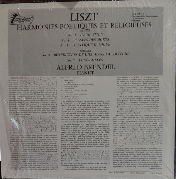 Alfred Brendel : Liszt Harmonies Poetiques Et Religieuses (LP)