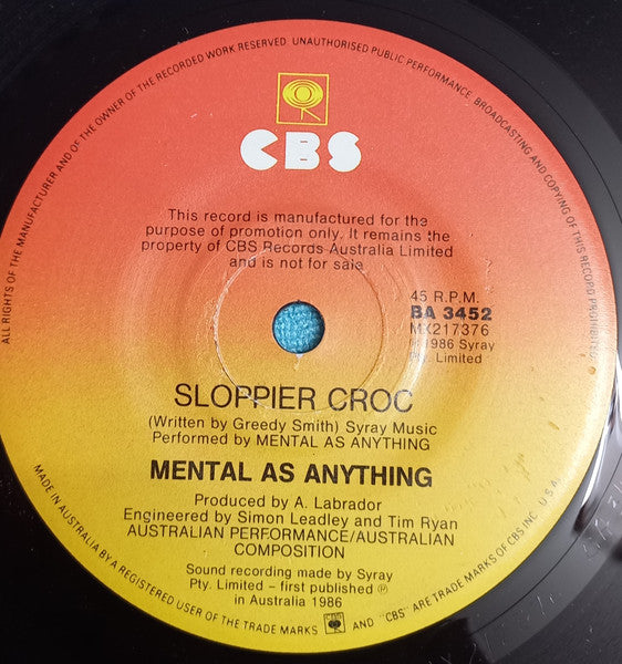 Mental As Anything : Sloppy Croc (7", Single, Promo)