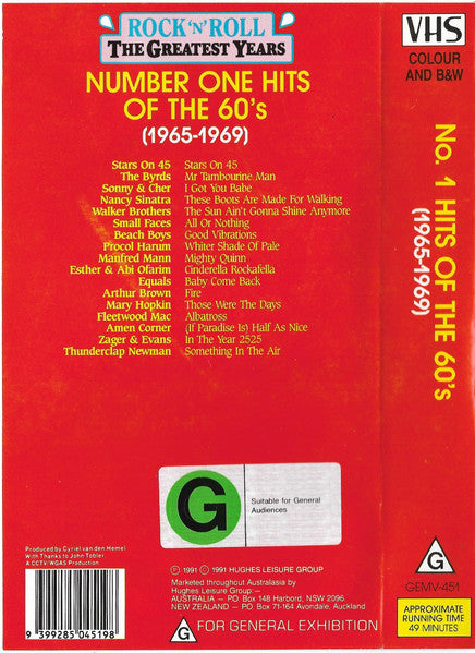 Various : No.1 Hits Of The 60's (1965-1969) (VHS, Comp)